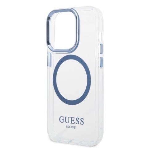 Etui Guess Metal Outline Magsafe na iPhone 14 Pro Max - niebieskie