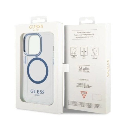 Etui Guess Metal Outline Magsafe na iPhone 14 Pro Max - niebieskie