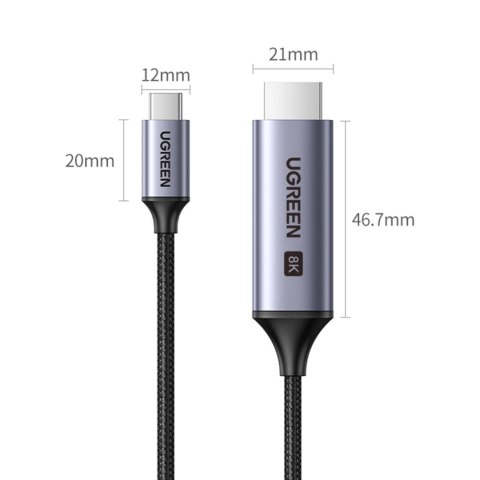 Kabel USB C - HDMI 2.1 8K 60Hz 1.5m Ugreen CM565 - szary Kabel USB C - HDMI 2.1 8K 60Hz 1.5m Ugreen CM565 - szary