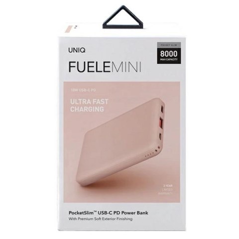 Powerbank Uniq Fuele mini 8000mAh USB-C 18W PD - różowy Powerbank Uniq Fuele mini 8000mAh USB-C 18W PD - różowy