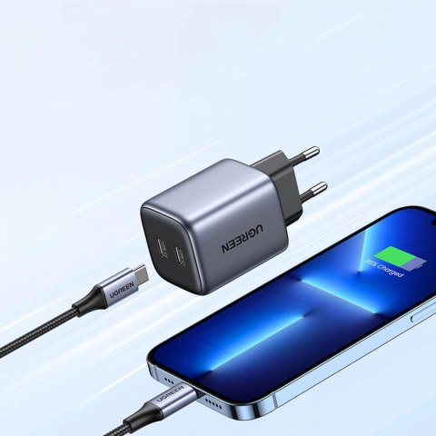 Szybka ładowarka GaN 2 x USB-C 45W QC PD Ugreen CD294 - szara
