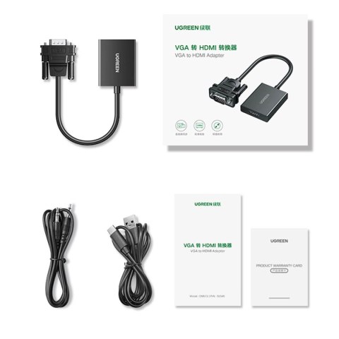 Ugreen kabel przewód adapter VGA (męski) do HDMI (żeński) 0.15m czarny (CM513) Ugreen kabel przewód adapter VGA (męski) do HDMI (żeński) 0.15m czarny (CM513)