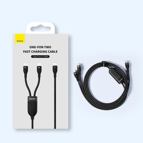 Baseus Flash Series Ⅱ kabel do szybkiego ładowania 2w1 USB-C - 2xUSB-C 100W 1.5m czarny Baseus Flash Series Ⅱ kabel do szybkiego ładowania 2w1 USB-C - 2xUSB-C 100W 1.5m czarny