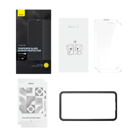 Baseus zestaw 2x szkło hartowane do iPhone 14 Pro na cały ekran z osłoną na głośnik 0.3mm + ramka montażowa Baseus zestaw 2x szkło hartowane do iPhone 14 Pro na cały ekran z osłoną na głośnik 0.3mm + ramka montażowa