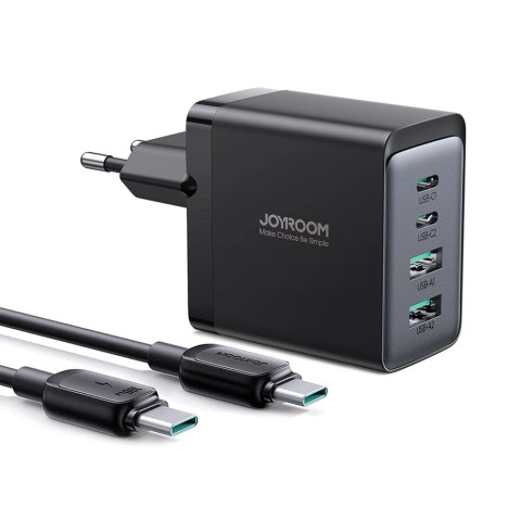 Joyroom ładowarka GaN 67W 4 porty (2x USB, 2x USB C) czarna (TCG02) + kabel USB C - USB C 100W 1.2m Joyroom ładowarka GaN 67W 4 porty (2x USB, 2x USB C) czarna (TCG02) + kabel USB C - USB C 100W 1.2m