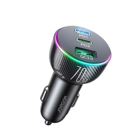 Joyroom ładowarka samochodowa 70W z 3 portami: USB, 2 x USB C czarna (JR-CL26) Joyroom ładowarka samochodowa 70W z 3 portami: USB, 2 x USB C czarna (JR-CL26)