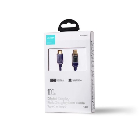 Kabel Joyroom A4 USB-C / USB-C 100W 1.2m z wyświetlaczem - niebieski Kabel Joyroom A4 USB-C / USB-C 100W 1.2m z wyświetlaczem - niebieski