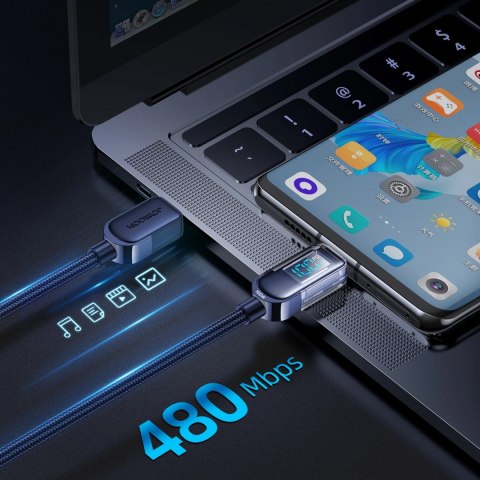 Kabel Joyroom A4 USB-C / USB-C 100W 1.2m z wyświetlaczem - niebieski Kabel Joyroom A4 USB-C / USB-C 100W 1.2m z wyświetlaczem - niebieski