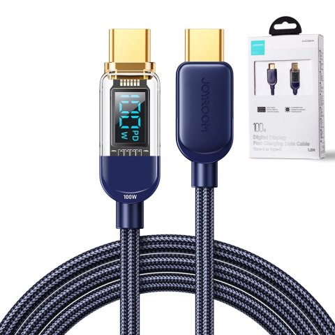 Kabel Joyroom A4 USB-C / USB-C 100W 1.2m z wyświetlaczem - niebieski Kabel Joyroom A4 USB-C / USB-C 100W 1.2m z wyświetlaczem - niebieski