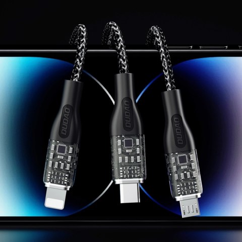 Kabel do szybkiego ładowania 120W 1m 3w1 USB - USB-C / microUSB / Lightning Dudao L22X - srebrny Kabel do szybkiego ładowania 120W 1m 3w1 USB - USB-C / microUSB / Lightning Dudao L22X - srebrny
