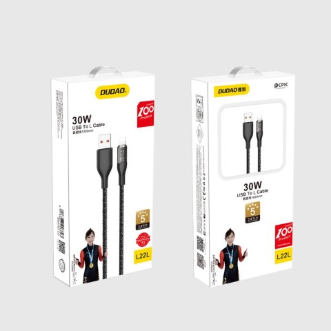 Kabel do szybkiego ładowania 30W 1m USB - Lightning Dudao L22L - szary Kabel do szybkiego ładowania 30W 1m USB - Lightning Dudao L22L - szary