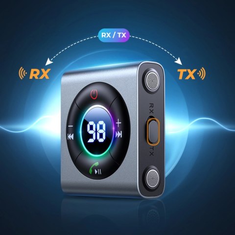 Transmiter Joyroom JR-CB2 Bluetooth AUX do samochodu, telewizora - szary Transmiter Joyroom JR-CB2 Bluetooth AUX do samochodu, telewizora - szary
