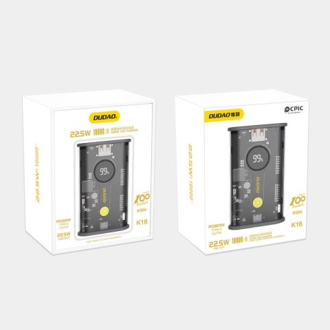 Dudao powerbank 10000mAh USB-C / USB-A 22.5W PD czarny (K16) Dudao powerbank 10000mAh USB-C / USB-A 22.5W PD czarny (K16)