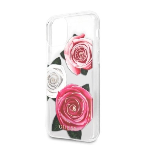 Etui Guess Flower Desire Pink & White Rose na iPhone 11 Pro - przezroczyste