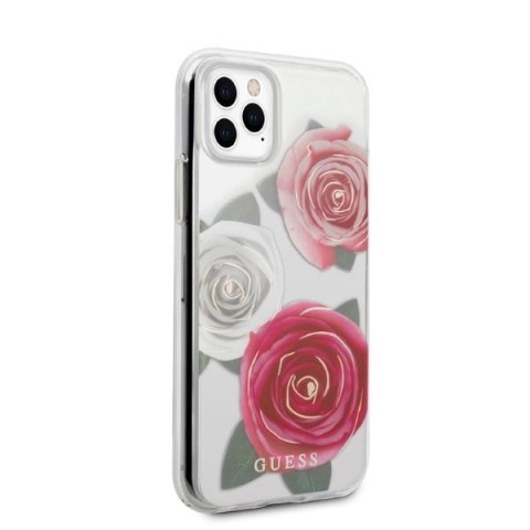 Etui Guess Flower Desire Pink & White Rose na iPhone 11 Pro - przezroczyste