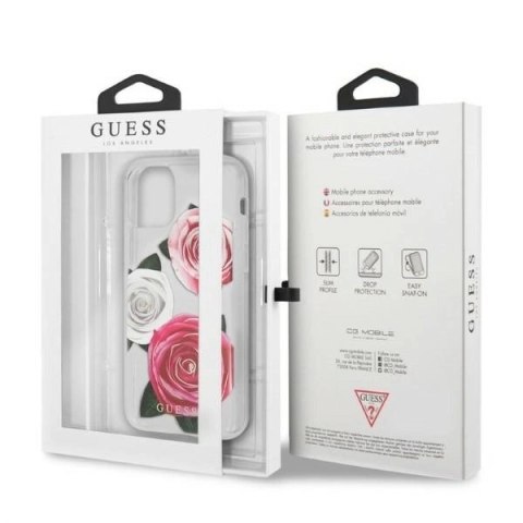 Etui Guess Flower Desire Pink & White Rose na iPhone 11 Pro - przezroczyste