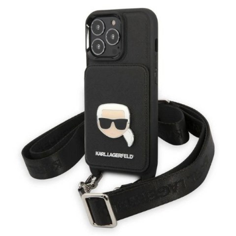 Etui Karl Lagerfeld Saffiano Metal Karl Head na iPhone 13 Pro / iPhone 13 - czarne Etui Karl Lagerfeld Saffiano Metal Karl Head na iPhone 13 Pro / iPhone 13 - czarne