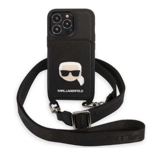 Etui Karl Lagerfeld Saffiano Metal Karl Head na iPhone 13 Pro / iPhone 13 - czarne Etui Karl Lagerfeld Saffiano Metal Karl Head na iPhone 13 Pro / iPhone 13 - czarne