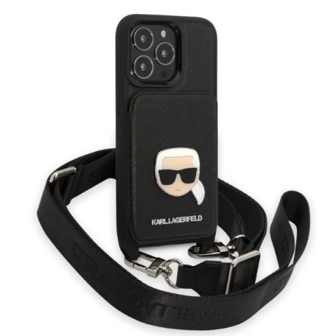 Etui Karl Lagerfeld Saffiano Metal Karl Head na iPhone 13 Pro / iPhone 13 - czarne Etui Karl Lagerfeld Saffiano Metal Karl Head na iPhone 13 Pro / iPhone 13 - czarne