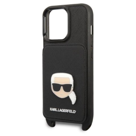 Etui Karl Lagerfeld Saffiano Metal Karl Head na iPhone 13 Pro / iPhone 13 - czarne Etui Karl Lagerfeld Saffiano Metal Karl Head na iPhone 13 Pro / iPhone 13 - czarne