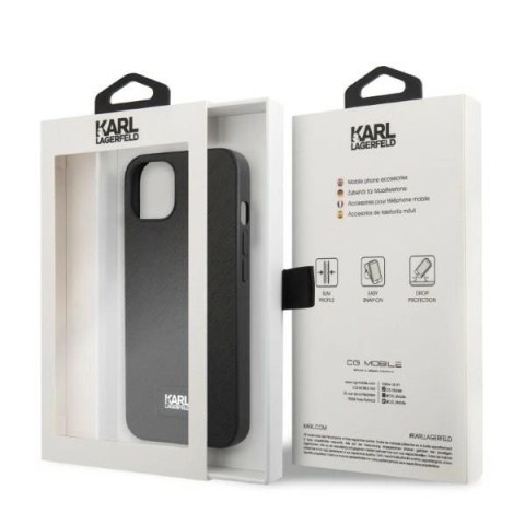 Etui Karl Lagerfeld Saffiano Plaque na iPhone 13 - czarne Etui Karl Lagerfeld Saffiano Plaque na iPhone 13 - czarne