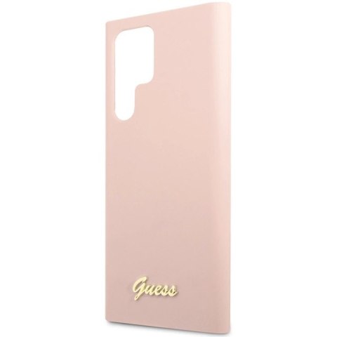 Etui Guess Silicone Script Metal Logo na Samsung Galaxy S23 Ultra - różowe