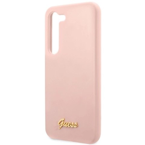 Etui Guess Silicone Script Metal Logo na Samsung Galaxy S23 - różowe