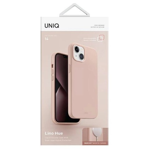 Etui UNIQ Lino Hue Magclick Charging na iPhone 14 - różowe