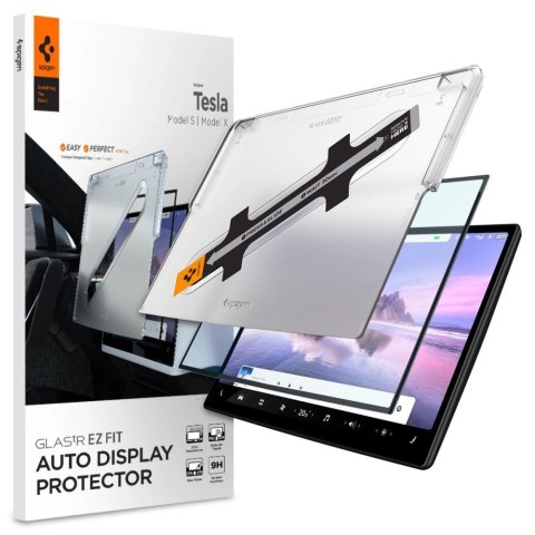 Szkło hartowane Spigen Glas.tR EZ Fit na Tesla Model X 2022 / Model S 2021 - czarne Szkło hartowane Spigen Glas.tR EZ Fit na Tesla Model X 2022 / Model S 2021 - czarne