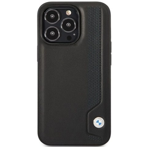 Etui BMW Leather Blue Dots na iPhone 14 Pro - czarne
