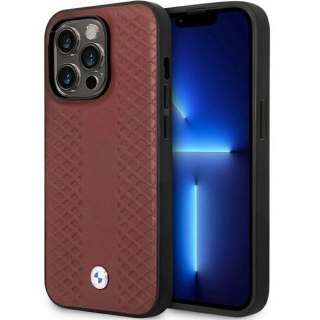 Etui BMW Leather Diamond Pattern na iPhone 14 Pro - burgundowe