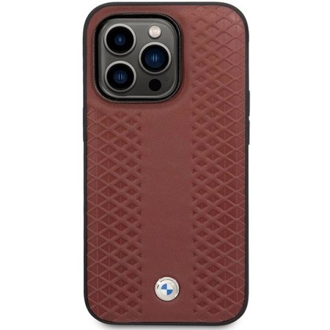 Etui BMW Leather Diamond Pattern na iPhone 14 Pro - burgundowe Etui BMW Leather Diamond Pattern na iPhone 14 Pro - burgundowe