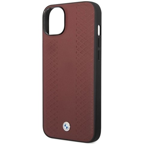 Etui BMW Leather Diamond Pattern na iPhone 14 - burgundowe Etui BMW Leather Diamond Pattern na iPhone 14 - burgundowe