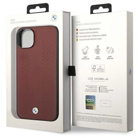 Etui BMW Leather Diamond Pattern na iPhone 14 - burgundowe Etui BMW Leather Diamond Pattern na iPhone 14 - burgundowe