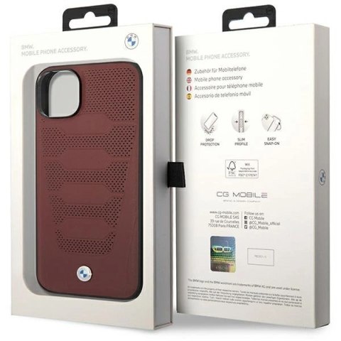 Etui BMW Leather Seats Pattern na iPhone 14 - burgundowe