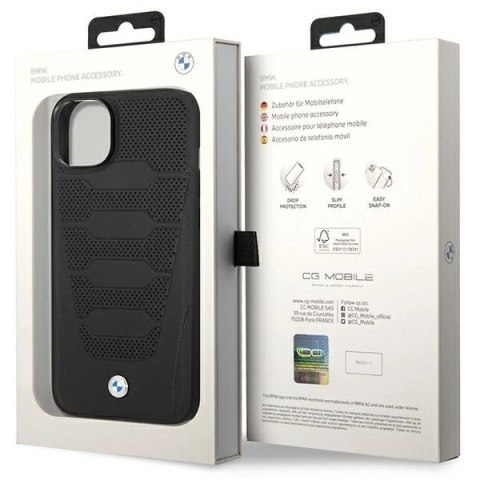 Etui BMW Leather Seats Pattern na iPhone 14 - czarne Etui BMW Leather Seats Pattern na iPhone 14 - czarne