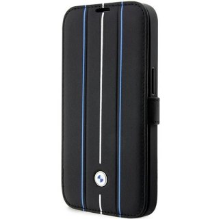 Etui BMW Leather Stamp Blue Lines na iPhone 14 Pro Max - czarne