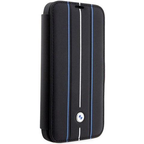 Etui BMW Leather Stamp Blue Lines na iPhone 14 Pro Max - czarne
