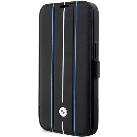 Etui BMW Leather Stamp Blue Lines na iPhone 14 Pro - czarne Etui BMW Leather Stamp Blue Lines na iPhone 14 Pro - czarne