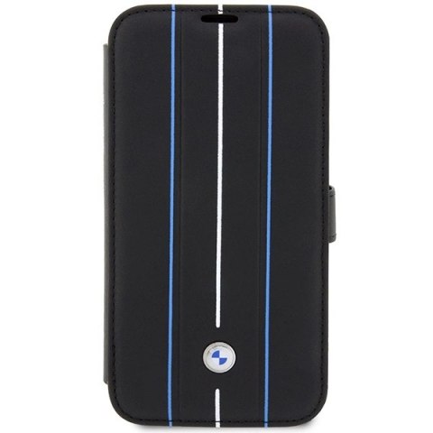 Etui BMW Leather Stamp Blue Lines na iPhone 14 Pro - czarne Etui BMW Leather Stamp Blue Lines na iPhone 14 Pro - czarne