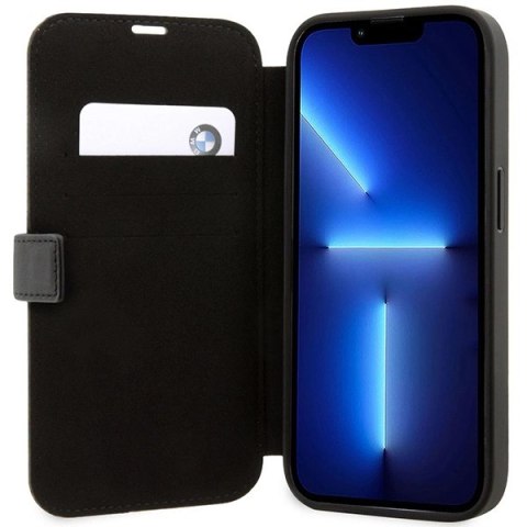 Etui BMW Leather Stamp Blue Lines na iPhone 14 Pro - czarne Etui BMW Leather Stamp Blue Lines na iPhone 14 Pro - czarne