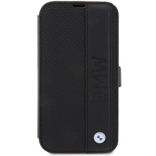 Etui BMW Leather Textured & Stripe na iPhone 14 Pro Max - czarne