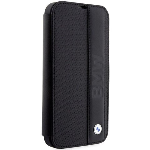 Etui BMW Leather Textured&Stripe na iPhone 14 Pro - czarne Etui BMW Leather Textured&Stripe na iPhone 14 Pro - czarne