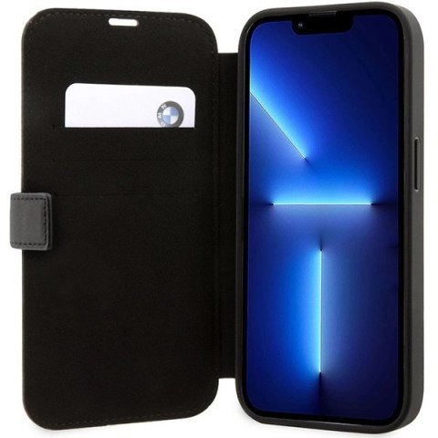 Etui BMW Leather Textured&Stripe na iPhone 14 Pro - czarne Etui BMW Leather Textured&Stripe na iPhone 14 Pro - czarne