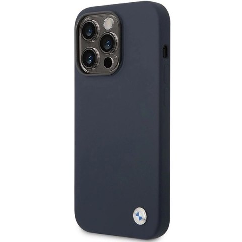 Etui BMW Silicone Metal Logo na iPhone 14 Pro - granatowe Etui BMW Silicone Metal Logo na iPhone 14 Pro - granatowe