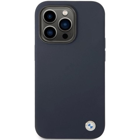 Etui BMW Silicone Metal Logo na iPhone 14 Pro - granatowe Etui BMW Silicone Metal Logo na iPhone 14 Pro - granatowe