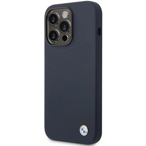 Etui BMW Silicone Metal Logo na iPhone 14 Pro - granatowe Etui BMW Silicone Metal Logo na iPhone 14 Pro - granatowe