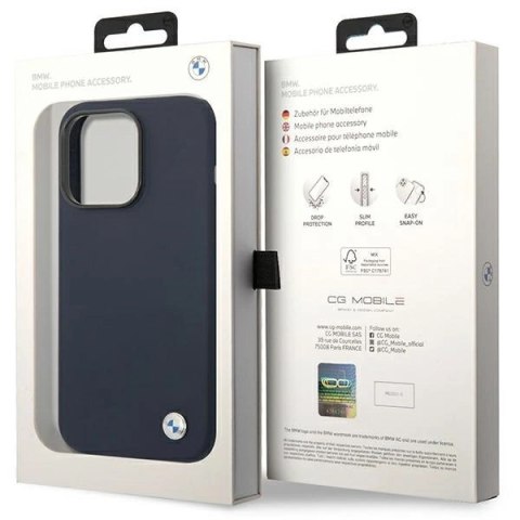 Etui BMW Silicone Metal Logo na iPhone 14 Pro - granatowe Etui BMW Silicone Metal Logo na iPhone 14 Pro - granatowe