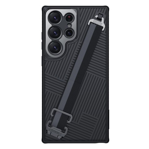 Nillkin Strap Case etui do Samsung Galaxy S23 Ultra pancerny pokrowiec z paskiem na rękę czarne Nillkin Strap Case etui do Samsung Galaxy S23 Ultra pancerny pokrowiec z paskiem na rękę czarne