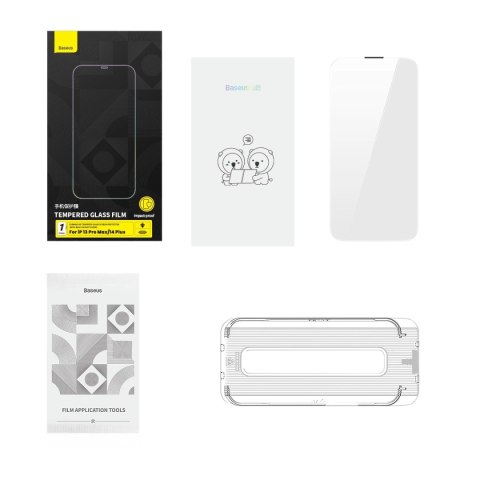Baseus szkło hartowane do iPhone 14 Plus / 13 Pro Max na cały ekran z osłoną na głośnik 0.4mm + zestaw montażowy Baseus szkło hartowane do iPhone 14 Plus / 13 Pro Max na cały ekran z osłoną na głośnik 0.4mm + zestaw montażowy